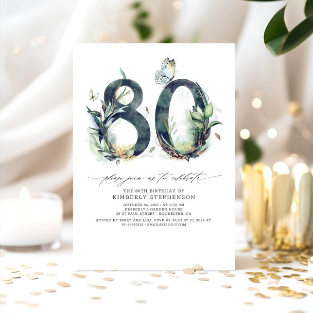 Grüne und Gold 80. Geburtstag Einladung (80th Birthday Invitations)