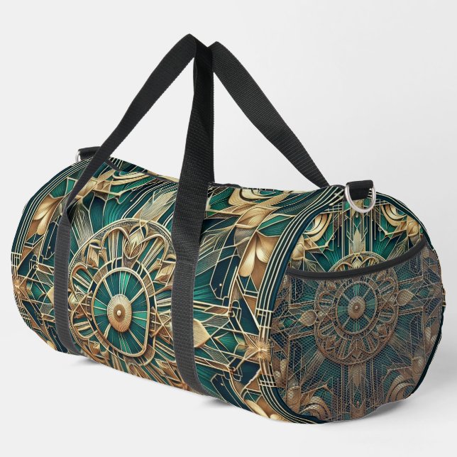 GRÜNE UND GOLD-ART-DECO-MUSTER EINFÜGEN DUFFLE BAG (Rechte Ecke)