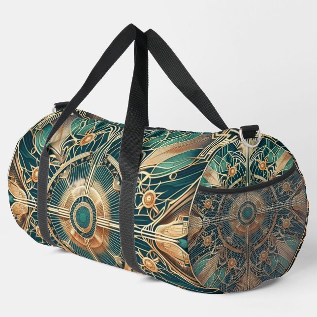GRÜNE UND GOLD-ART-DECO-MUSTER EINFÜGEN DUFFLE BAG (Rechte Ecke)
