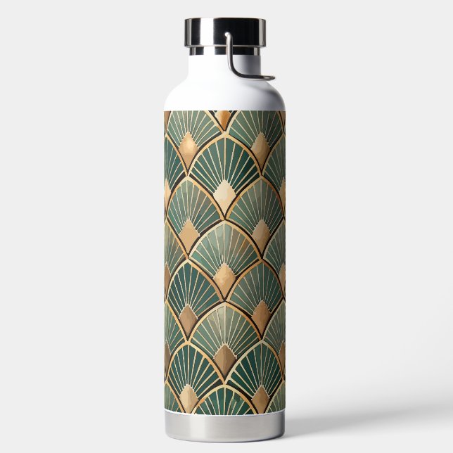 GRÜNE UND GOLD ART DECO-MUSTER TRINKFLASCHE (links)