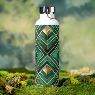 GRÜNE UND GOLD ART DECO-MUSTER TRINKFLASCHE