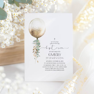 Grüne und Gold Glitzer Ballon Elegante Taufe Einladung