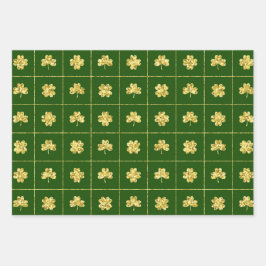 GRÜNE UND GOLD GLITZER SEHEN IRISH-KLEEBLÄTTER GESCHENKPAPIER SET