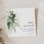 Grüne und Gold Leaf Square Einladung zur Hochzeit<br><div class="desc">Wir entwarfen diese Hochzeitseinladung von Greenery und Gold Leaf Square, um Ihre schlichte und dennoch elegante Hochzeit zu vervollständigen. Es zeichnet sich durch moderne, grüne und weiße Eukalyptusblätter, Farnfolien, eine prächtige Blume und minimale Blätter aus Goldfolie aus. Diese Elemente geben das Gefühl eines skurrilen, bezaubernden Waldes, perfekt für jede rustikale,...</div>