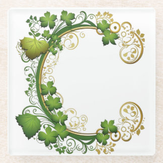 GRÜNE UND GOLD ORNAMENTAL IRISH VINE & BLÄTTER GLASUNTERSETZER
