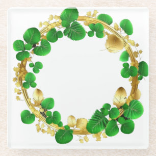 GRÜNE UND GOLD ORNAMENTAL IRISH VINE & BLÄTTER GLASUNTERSETZER