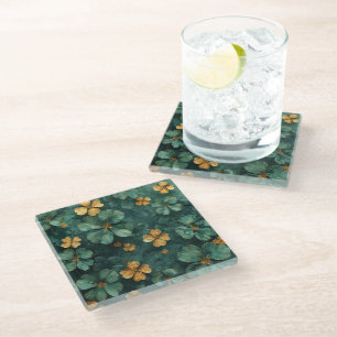 GRÜNE UND GOLDE IRISCHE SHAMROCKS MIT DISTRESSED L GLASUNTERSETZER