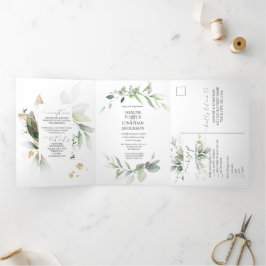 Grüne und goldene Blätter Botanicals Hochzeit Dreifach Gefaltete Einladung