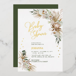 Grüne und goldene boho-botanische Babyparty Folieneinladung