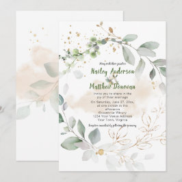 Grüne und goldene Botanische Hochzeit | Einladung