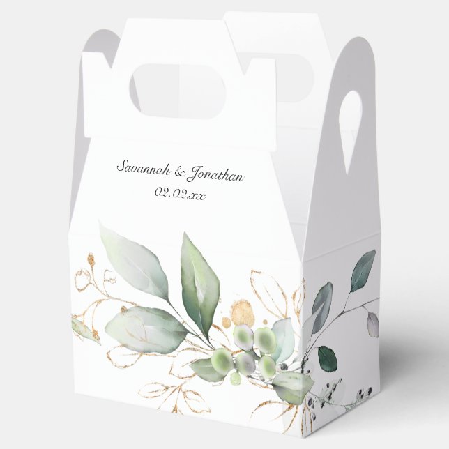 Grüne und goldene Botanische Hochzeit Geschenkschachtel (Geöffnet)