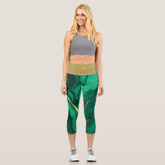 Grüne und goldene Capri-Leggings Capri Leggings