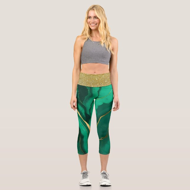 Grüne und goldene Capri-Leggings Capri Leggings (Vorderseite)