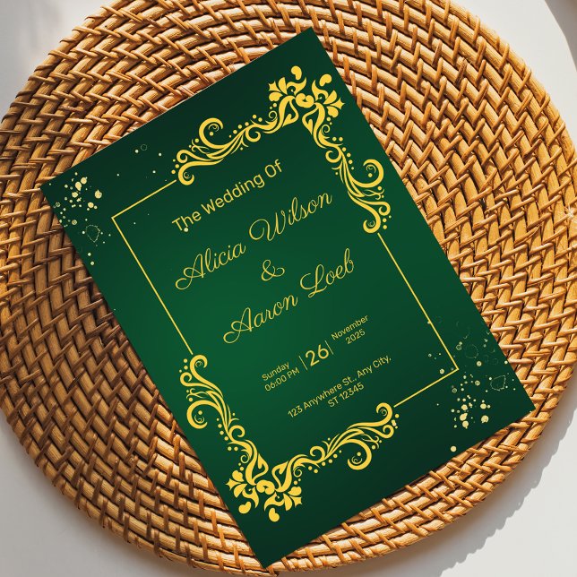Grüne und goldene Einladung zur Hochzeit (Von Creator hochgeladen)