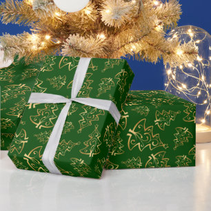 Grüne und goldene elegante Weihnachtsbäume Geschenkpapier