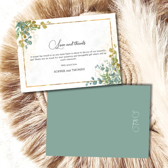 Grüne und goldene Eukalyptus-Aquarellfarbe Dankeskarte (Von Creator hochgeladen)