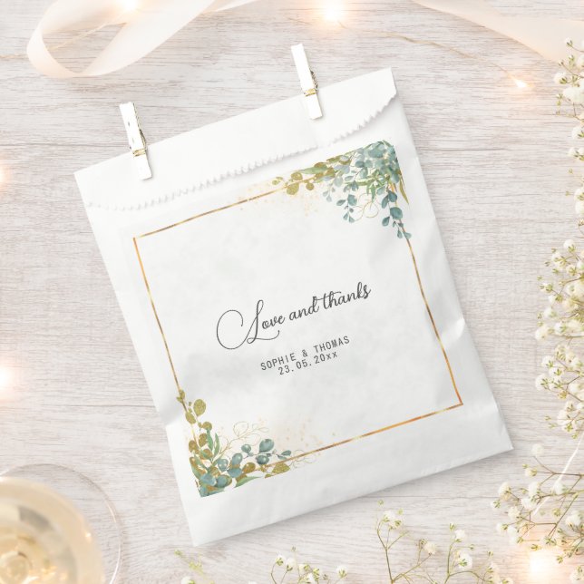 Grüne und goldene Eukalyptus-Aquarellfarbe Geschenktütchen (Ausgeschnitten)