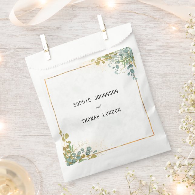 Grüne und goldene Eukalyptus-Aquarellfarbe Geschenktütchen (Ausgeschnitten)