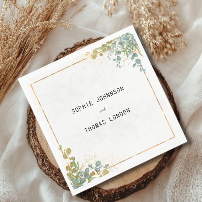 Grüne und goldene Eukalyptus-Aquarellfarbe Serviette (Von Creator hochgeladen)