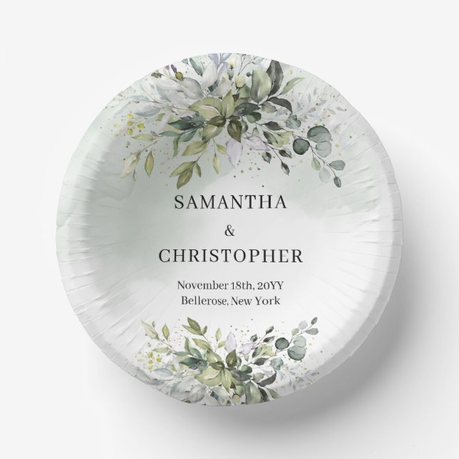 Grüne und goldene Eukalyptusblätterchic Pappteller (Vorderseite)