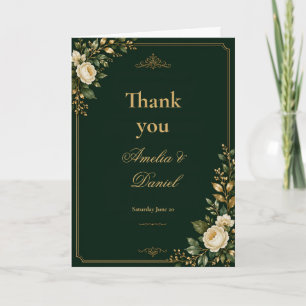 Grüne und goldene florale Hochzeits-Dankeskarten Dankeskarte