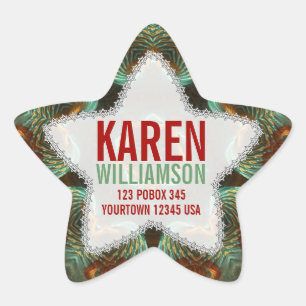 Grüne und goldene fraktale Kunst individuelle Name Stern-Aufkleber