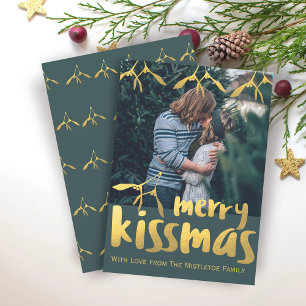 Grüne und goldene fröhliche Weihnachts-Kuss-Foto-F Feiertagskarte