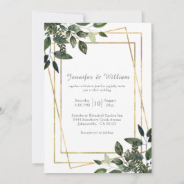 Grüne und goldene geometrische Hochzeit Einladung