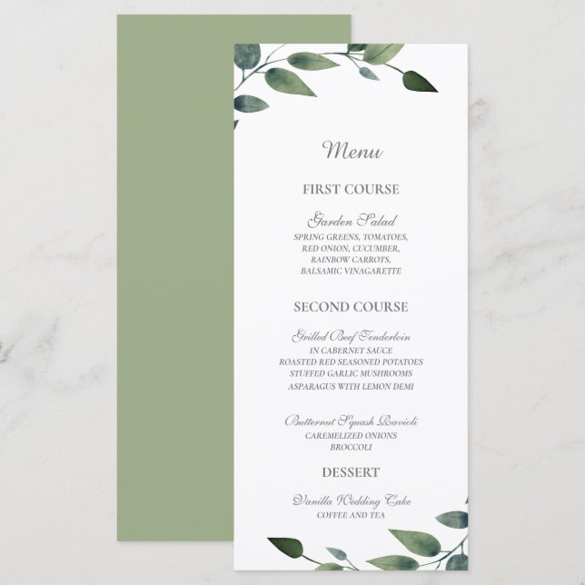 Grüne und goldene geometrische Hochzeit Menükarte (Vorne/Hinten)