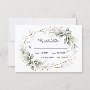 Grüne und goldene geometrische Hochzeit RSVP Karte
