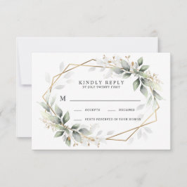 Grüne und goldene geometrische Hochzeit RSVP Karte