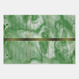 Grüne und goldene geometrische Streifen Smaragdmar Geschenkpapier Set