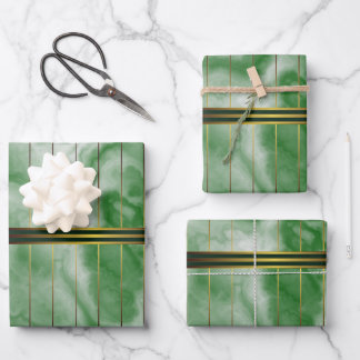 Grüne und goldene geometrische Streifen Smaragdmar Geschenkpapier Set