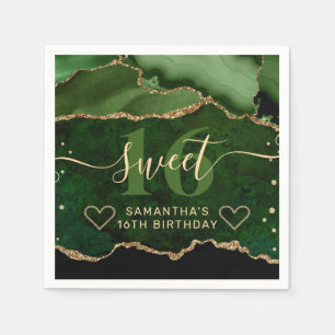 Grüne und goldene Glitter-Achat-Murmel Sweet 16 Serviette