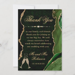 Grüne und goldene Glitter-Achat- und Marmor-Hochze Dankeskarte