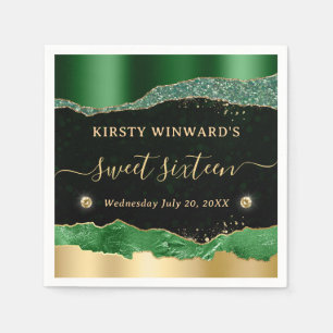 Grüne und goldene Glitter-Glam-Tränen Sweet 16 Serviette