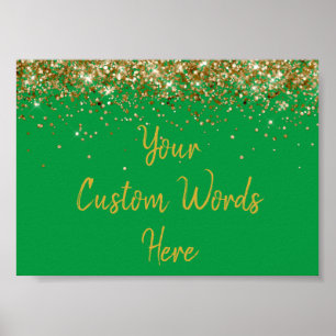 Grüne und goldene Glitzer-Geburtstagsfeier Jubiläu Poster