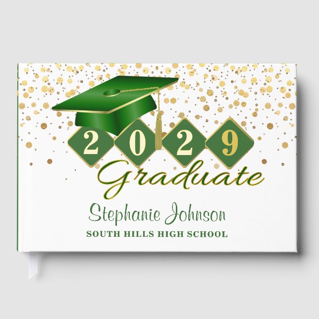 Grüne und goldene Graduierungspartei Gästebuch (Vorderseite)