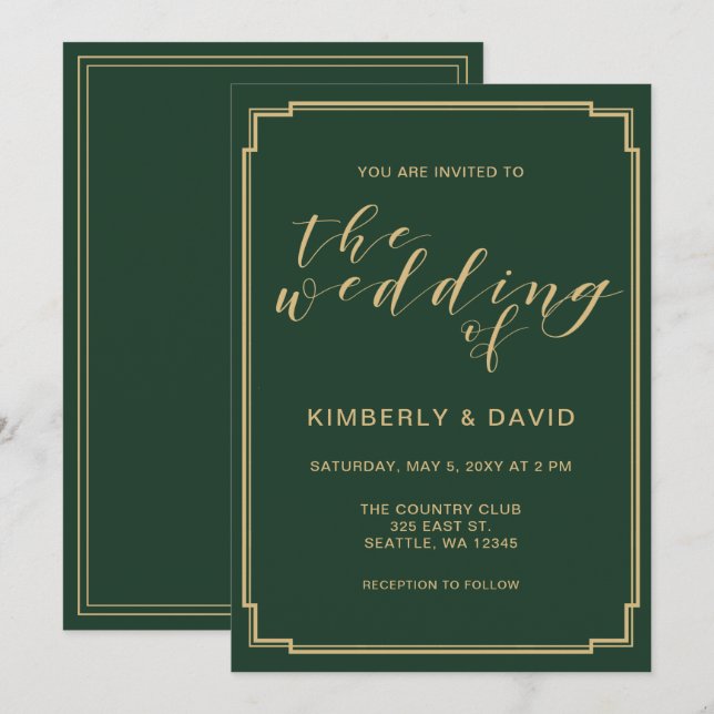Grüne und goldene Hochzeit Einladung (Vorne/Hinten)