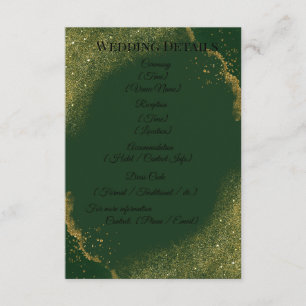 Grüne und goldene Hochzeits-Details Karte mit Glit