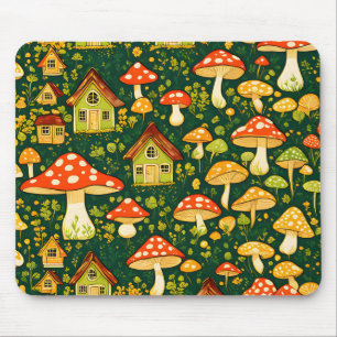 Grüne und goldene Hütte Blume und Pilz Mousepad