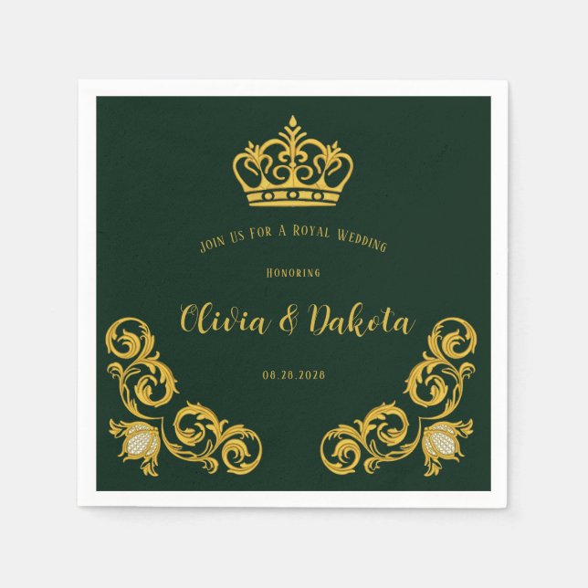 Grüne und goldene königliche Krone Hochzeit Napkin Serviette (Vorderseite)