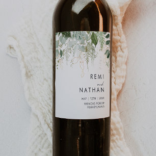 Grüne und goldene Leaf Hochzeitswein Weinetikett