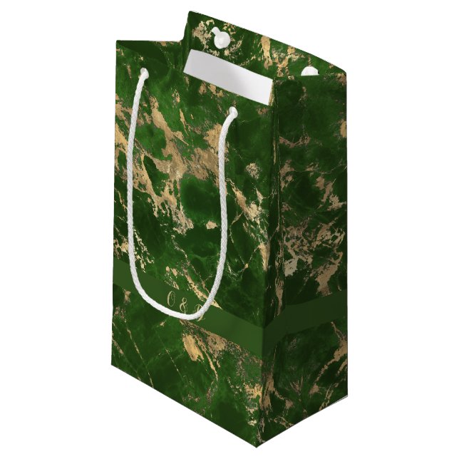 Grüne und goldene Marmor Kleine Geschenktüte (Vorderseite Schrägansicht)