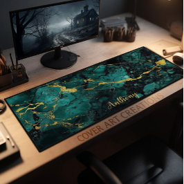 Grüne und goldene Marmortextur Personalisiert Schreibtischunterlage