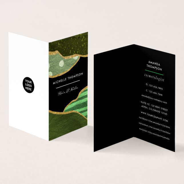 Grüne und goldene Stoffe Visitenkarten (Innenseite und Außenseite)