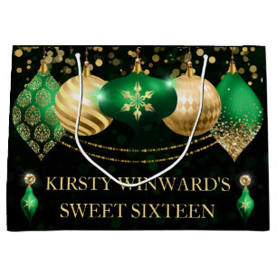 Grüne und goldene Weihnachtskugeln Sweet 16 Große Geschenktüte