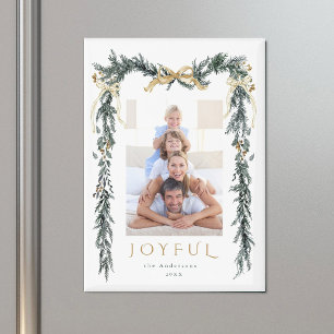 Grüne und goldene Weihnachtsrahmen-Foto-Festtagsfr Magnet