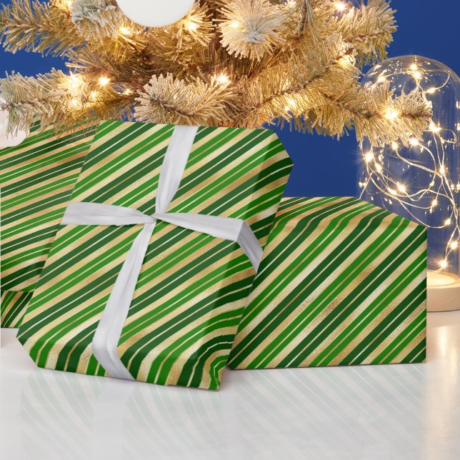 Grüne und goldene Weihnachtsstreifen Geschenkpapier (Feiertage)