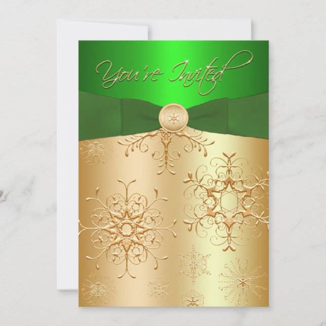 Grüne und goldene Weihnachtszeit-Party Einladung (Vorderseite)